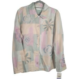 Alfred Dunner Tortola Floral Blouse 100% Silk Pastel Multi Shirt 18 Embroidered